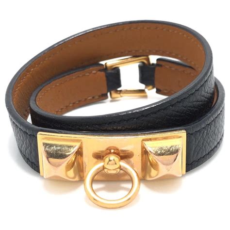 Rivale mini leather bracelet Hermès Black in Leather 